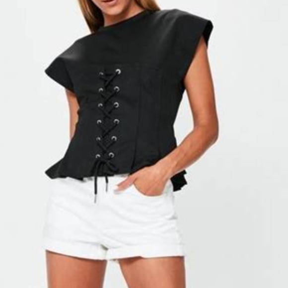 NWOT Corset Detail Boxy Peplum T-Shirt *S/M* - Picture 3 of 3